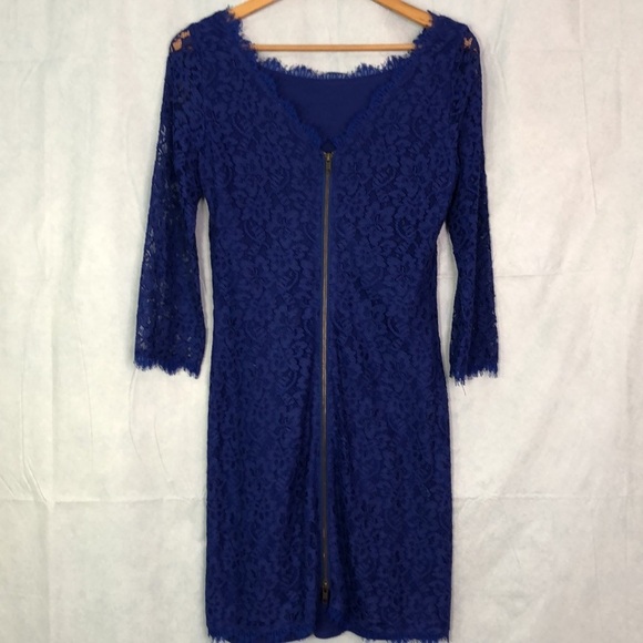 Diane von Furstenberg Zarita  in Chrome Purple 3/4-Sleeve Fitted Lace Dress Sz10 - Picture 7 of 14